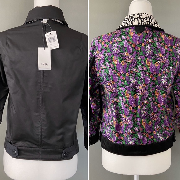 NWT Coach Black & Floral Bomber Jacet Size XS - Picture 7 of 8